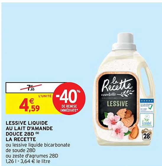lessive liquide au lait d'amande douce 28d la recette