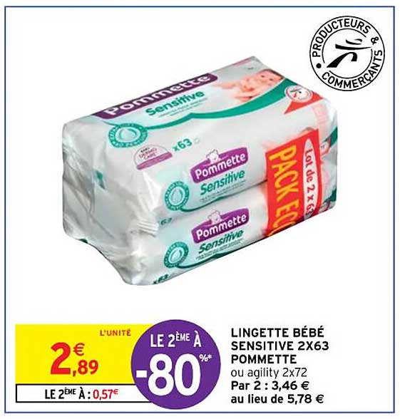 lingette bébé sensitive 2x63 pommette