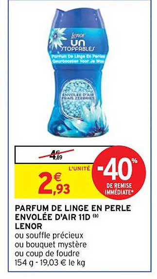 parfum de linge en perle envolée dair 11d lenor