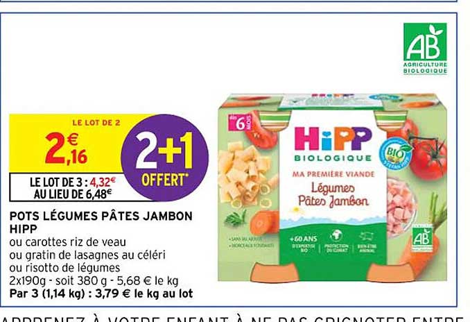 pots légumes pâtes jamon hipp
