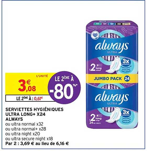 seviettes hygièniques ultra long always