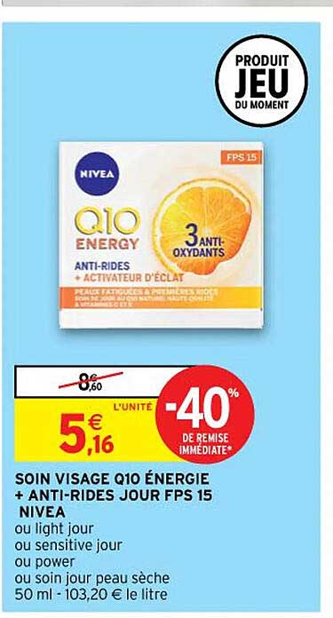 soin visage q10 énergie + anti-rides jour eps 15 nivea