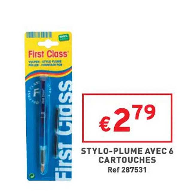 stylo-plume avec 6 cartouches