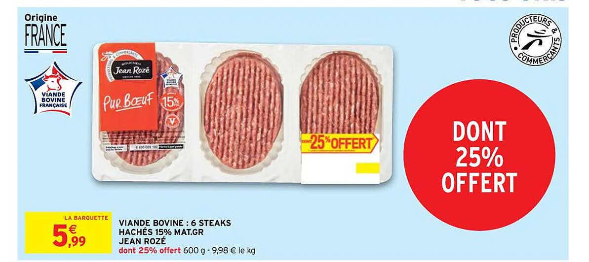 viande bovine: 6 steaks hachésjean rozé