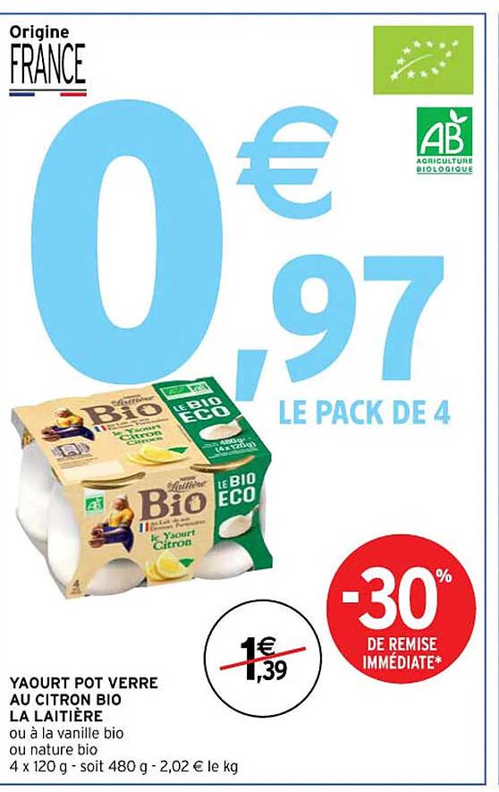 Yaourt Pot Verre Au Citron Bio La Laitière