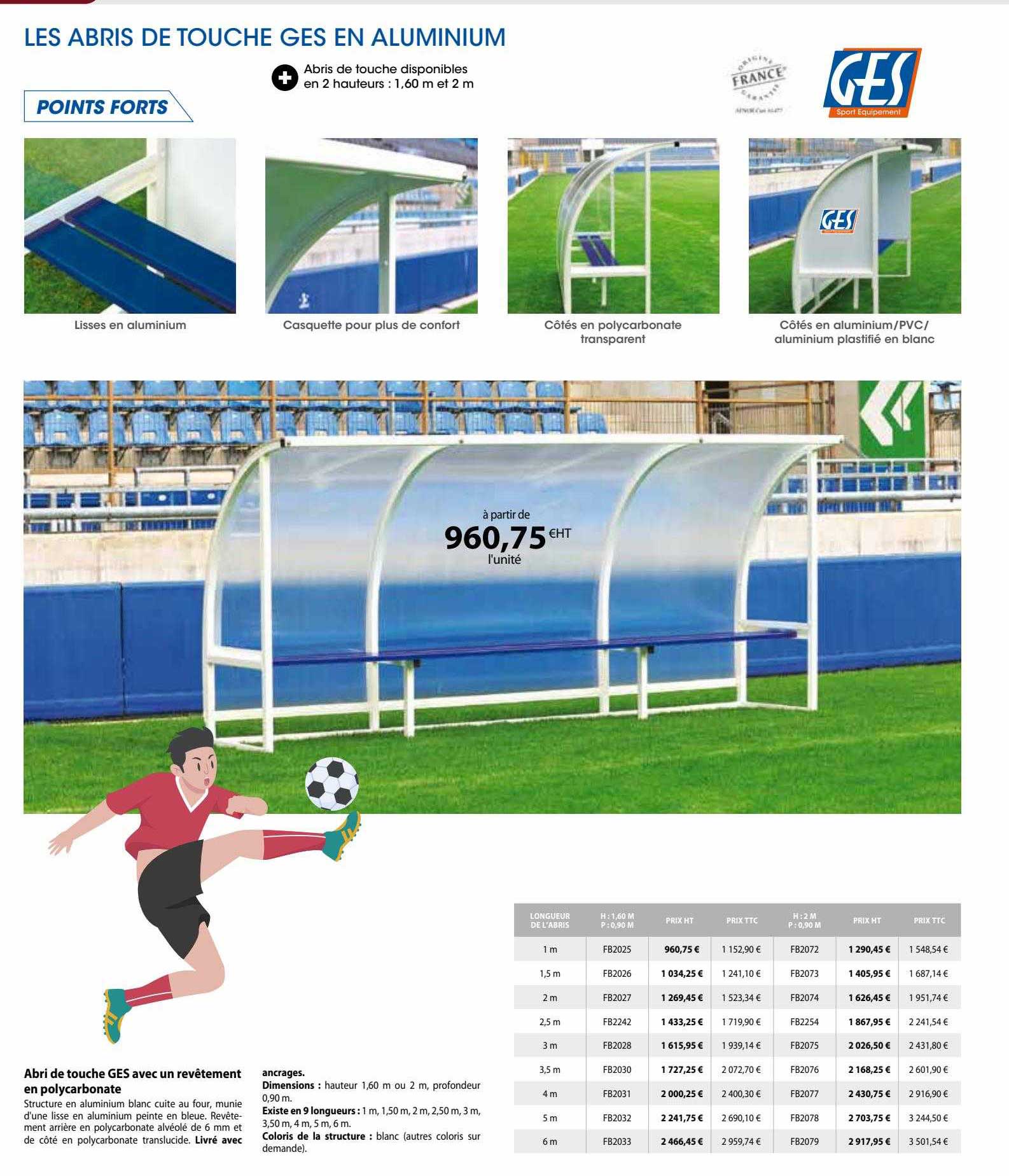 les abris de touche ges en aluminium