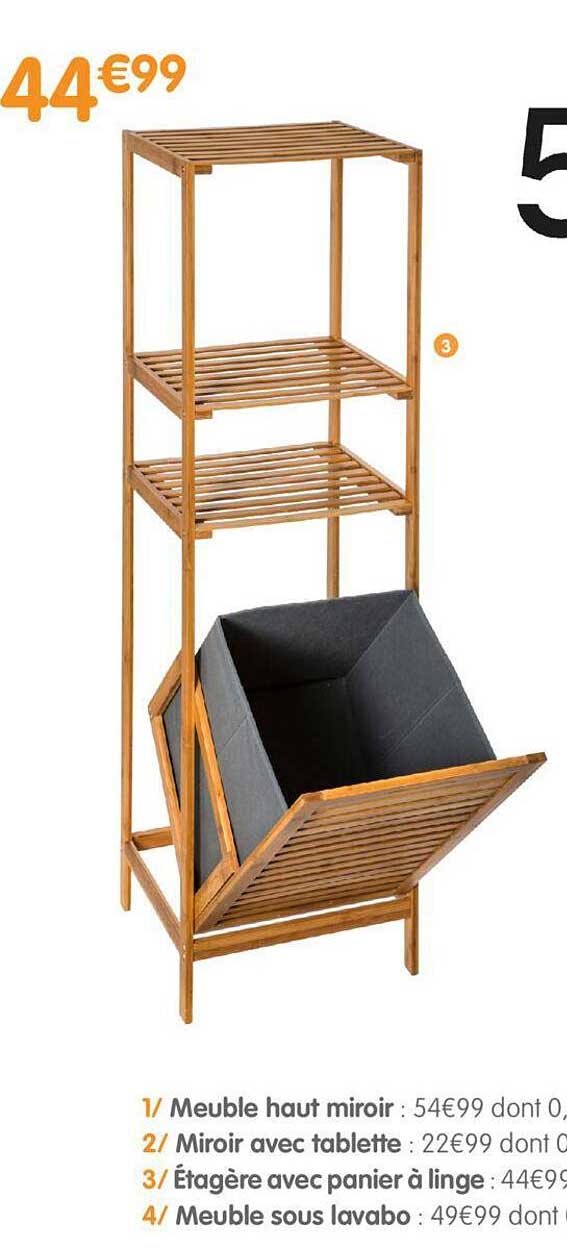 meuble haut miroir, miroir avec tablette, étagère avec panier à linge, meuble sous lavabo