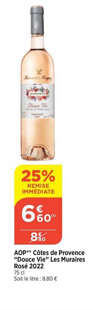 aop côtes de provence "douce vie" les muraires rosé 2022