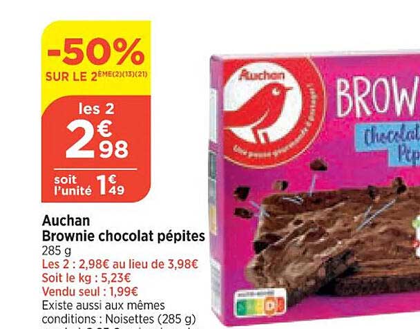 Auchan Brownie Chocolat Pépites