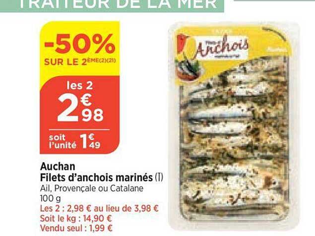 auchan filets d'anchois marinés