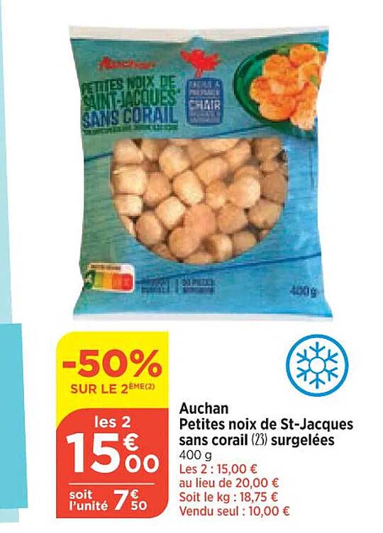 auchan petites noix de st-jacques sans corail surgelées