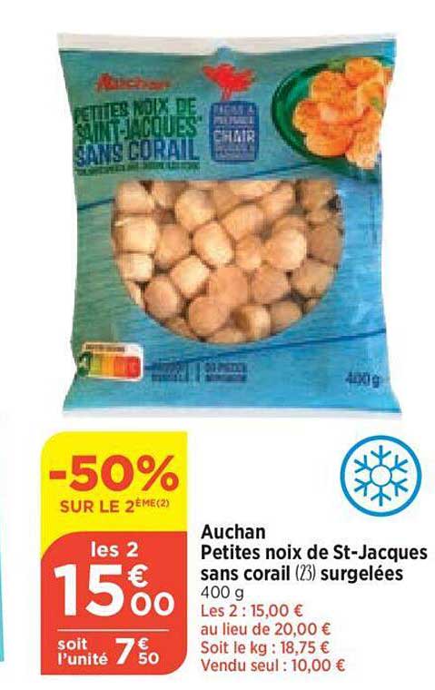 auchan petites noix de st-jacques sans corail surgelées