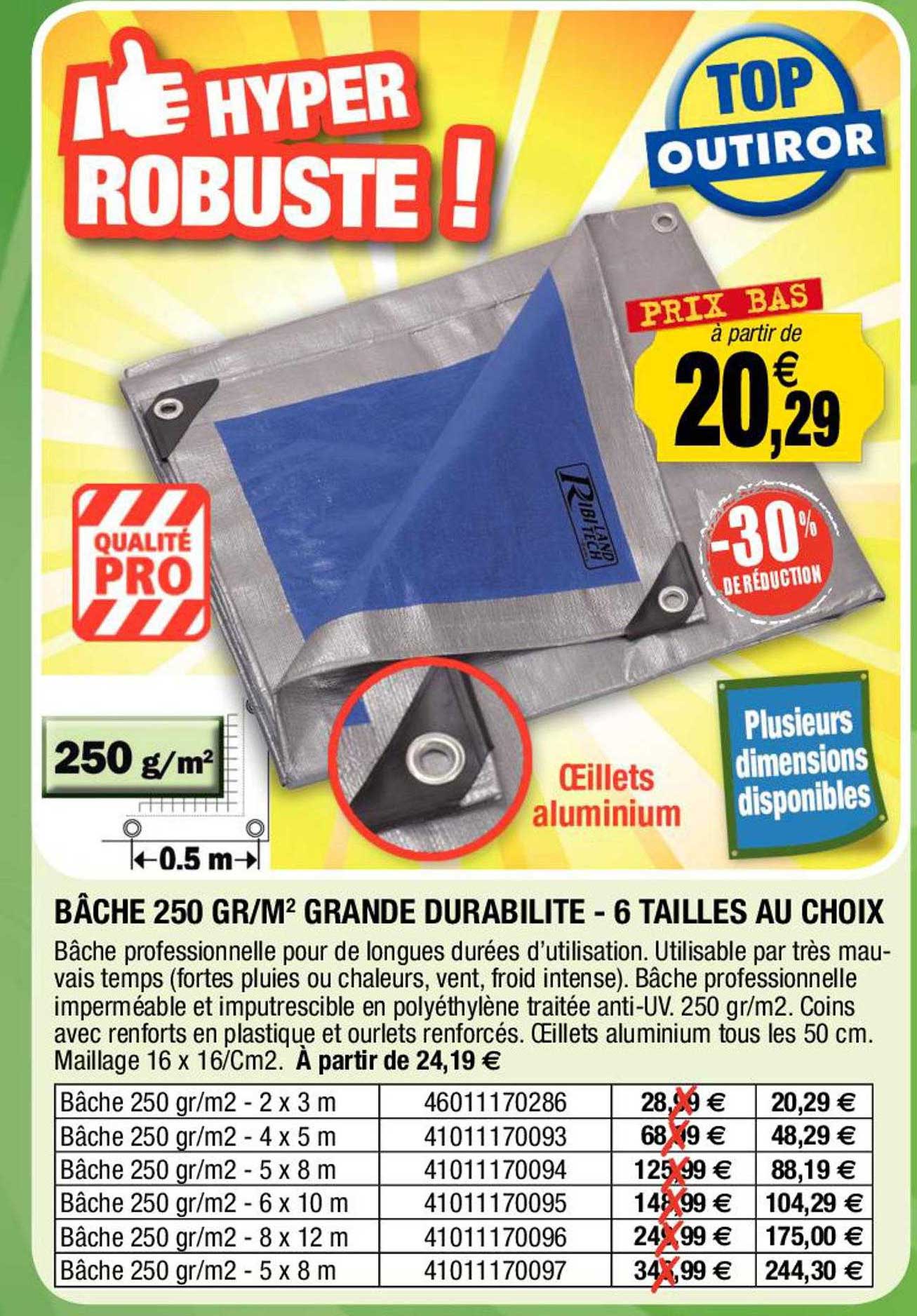 bâche 250 gr/m² grande durabilité - 6 tailles au choix