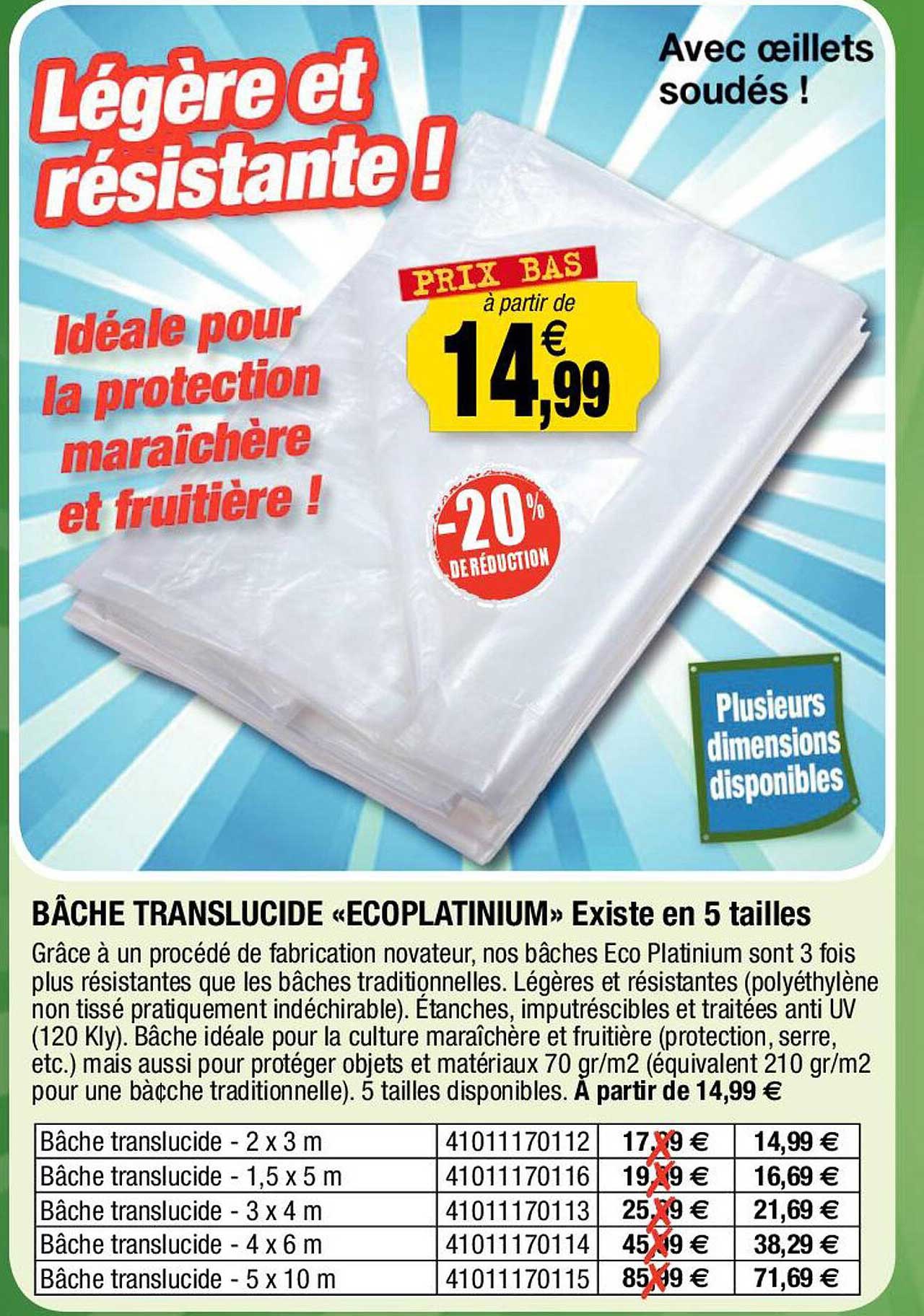 Bâche Translucide «ecoplatinium» Existe En 5 Tailles