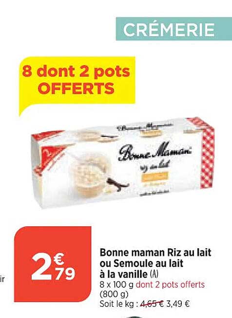 bonne maman riz au lait ou semoule au lait à la vanille