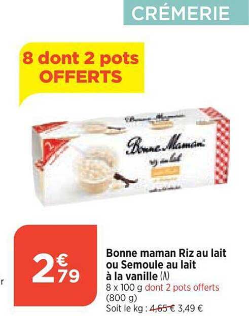 Bonne Maman Riz Au Lait Ou Semoule Au Lait à La Vanille