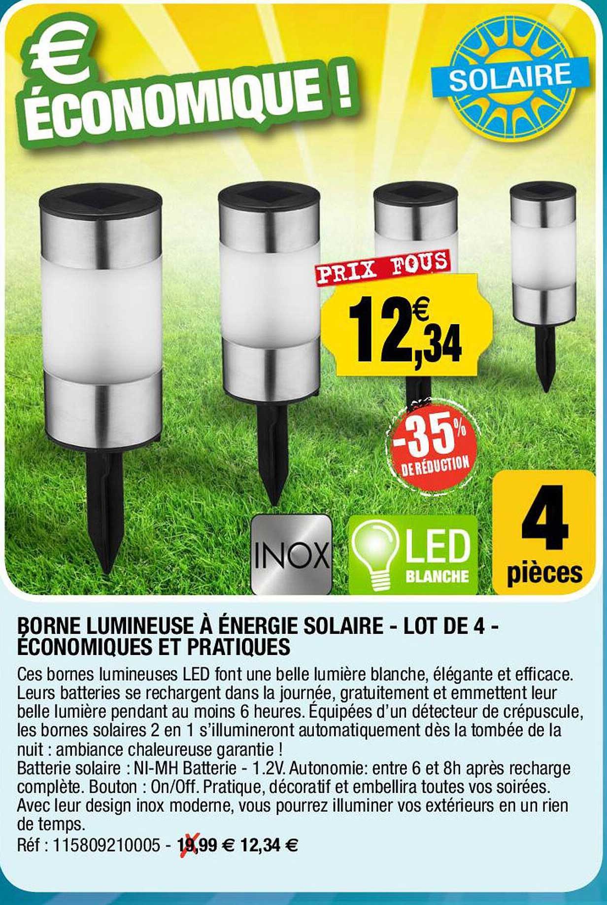 borne lumineuse à énergie solaire - lot de 4 - économiques et pratiques