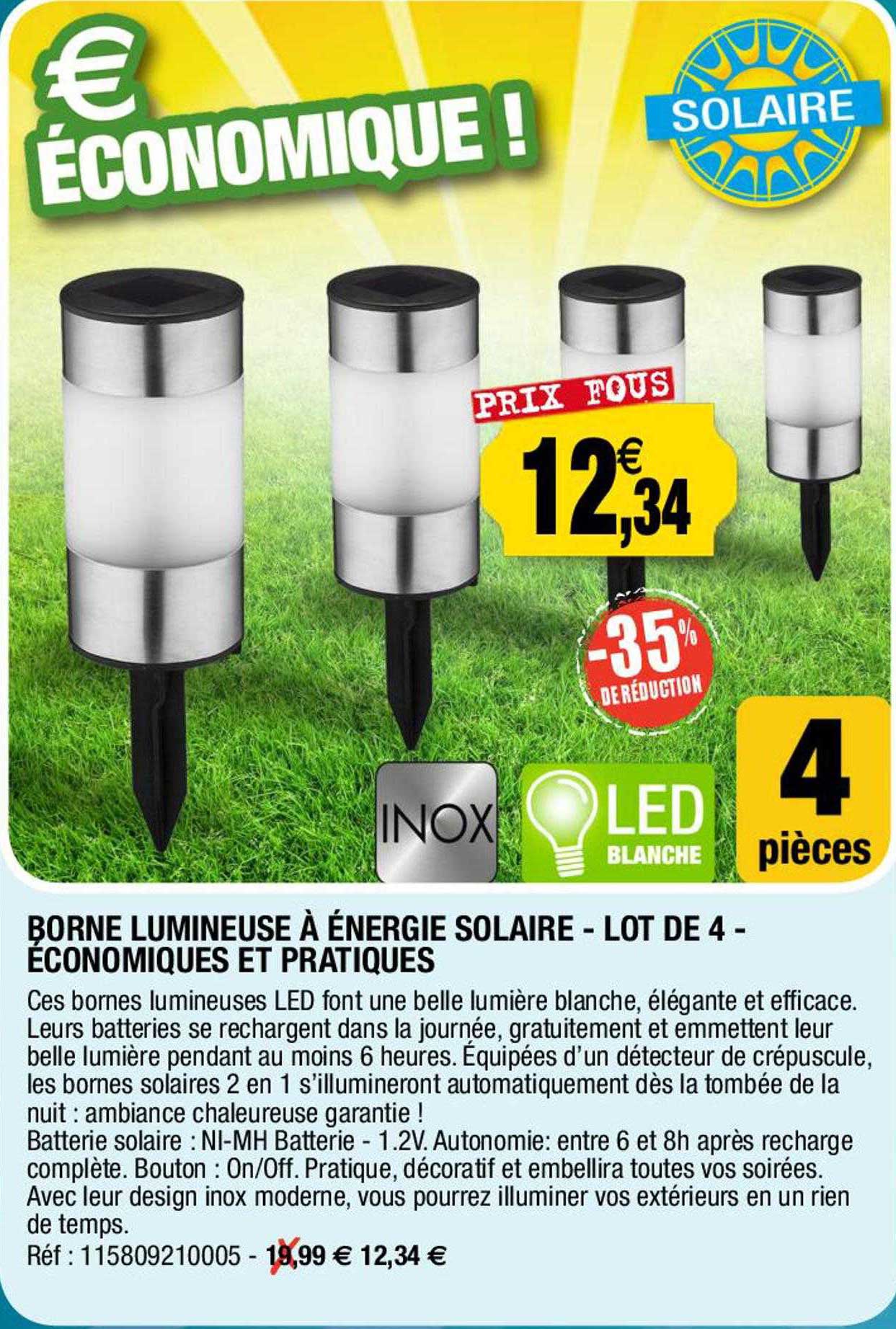 borne lumineuse à énergie solaire - lot de 4 - économiques et pratiques