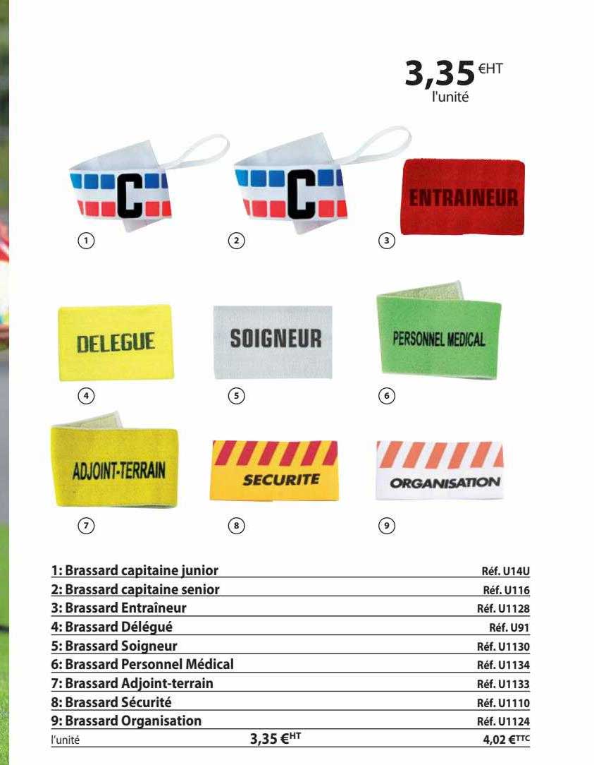 brassard capitaine junior capitaine senior, entraîneur, délégué, soigneur, personnel médical, adjoint-terrain, sécurité, organisation