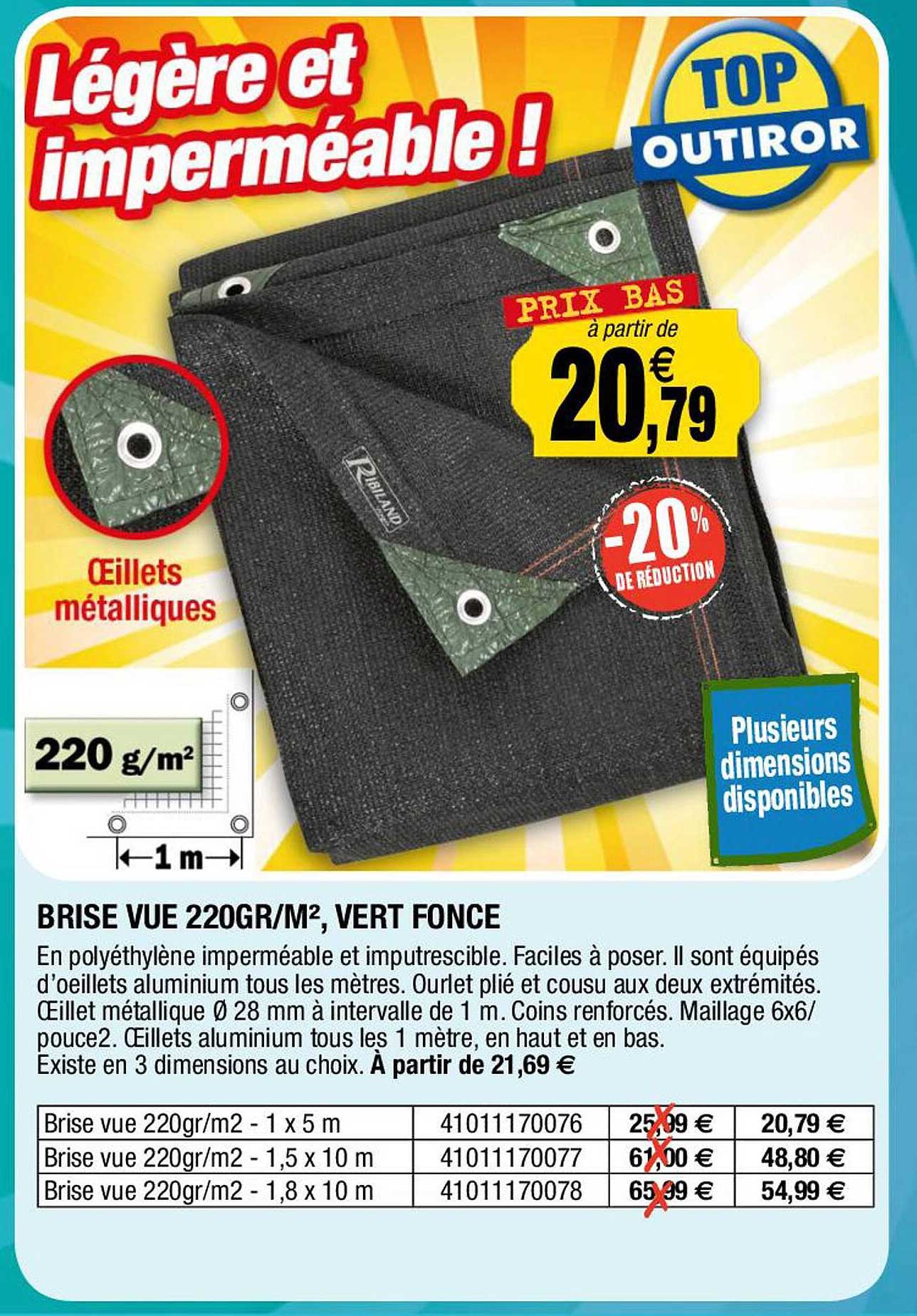 brise vue 220 gr/m², vert foncé