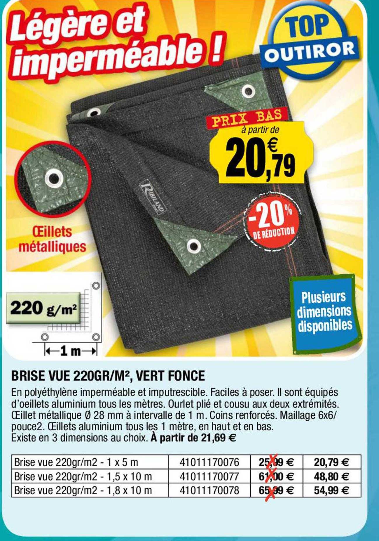 brise vue 220 gr/m², vert foncé