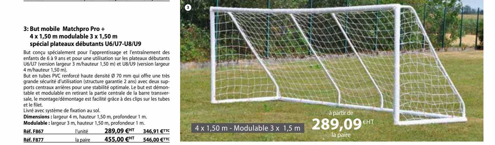 but mobile matchpro pro + 4 x 1,50 m modulable 3 x 1,50 m spécial plateaux débutants u6/u7-u8/u9
