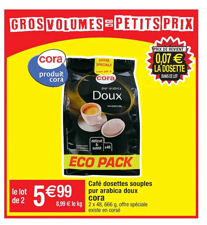 Café Dosettes Souples Pur Arabica Doux Cora