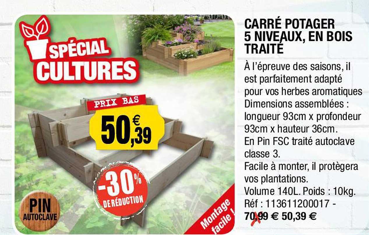 carré potager 5 niveaux, en bois traité