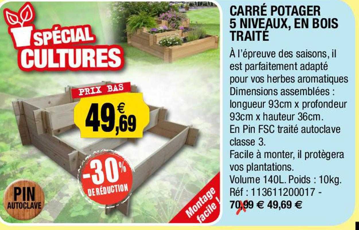carré potager 5 niveaux, en bois traité