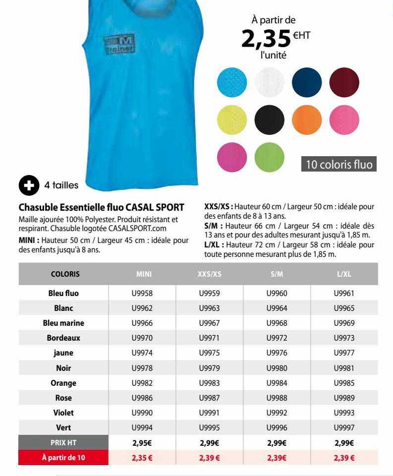 chasuble essentielle fluo casal sport