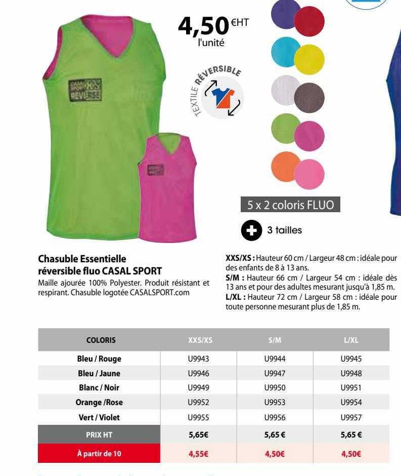 chasuble essentielle réversible fluo casal sport