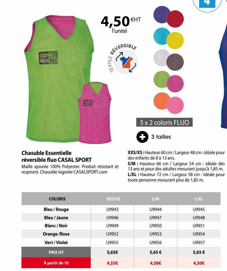 chasuble essentielle réversible fluo casal sport