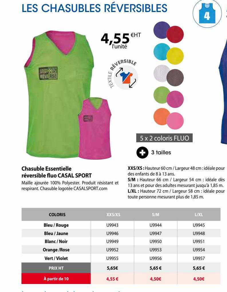 chasuble essentielle réversible fluo casal sport