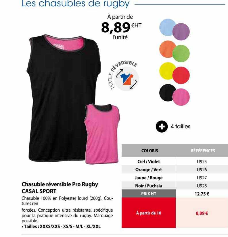 chasuble réversible pro rugby casal sport