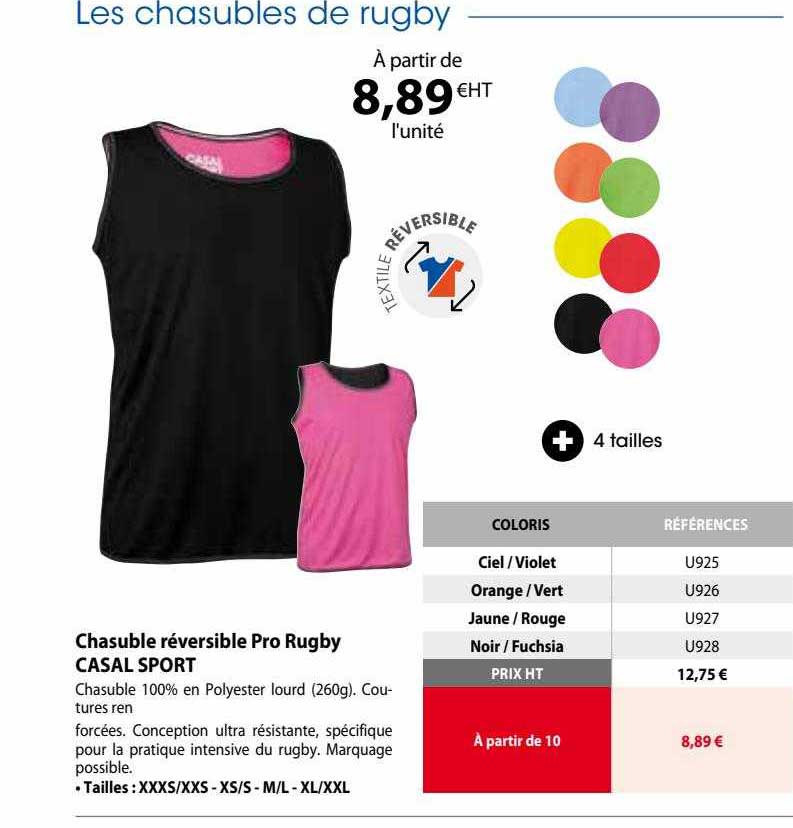 chasuble réversible pro rugby casal sport