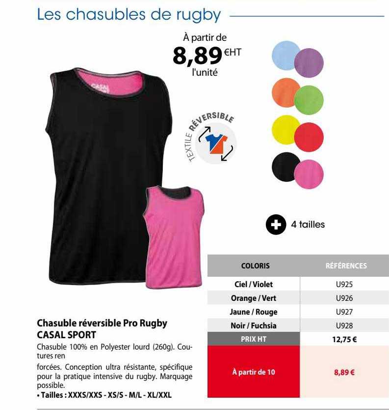 chasuble réversible pro rugby casal sport