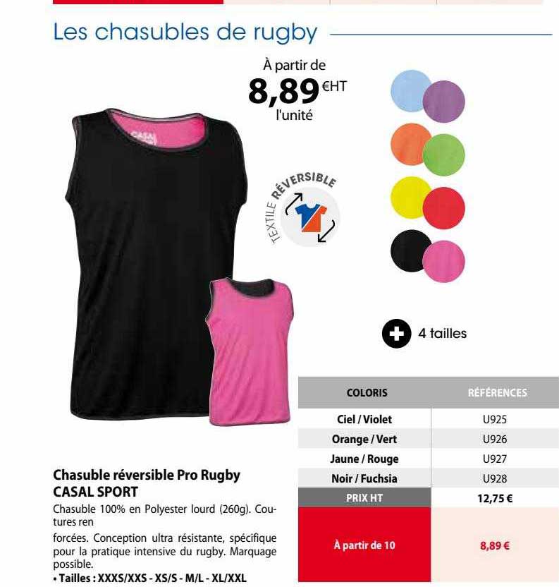 chasuble réversible pro rugby casal sport