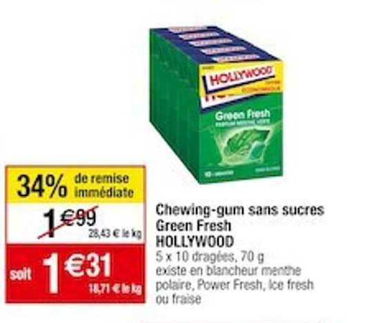 chewing-gum sans sucres green fresh hollywood