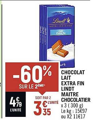 chocolat lait extra fin lindt maître chocolatier