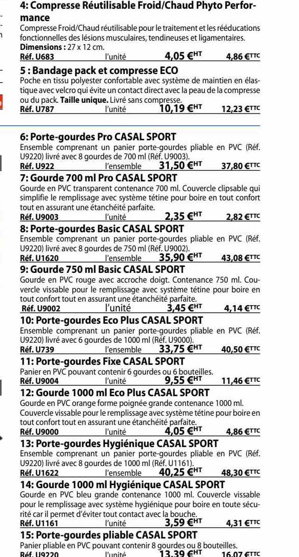 compresse réutilisable froid/chaud phyto performance, bandage pack et corpress eco, porte-gourdes pro, gourde 700 ml pro, porte-gourdes basic, gourde 750 ml basic, porte-gourdes eco plus