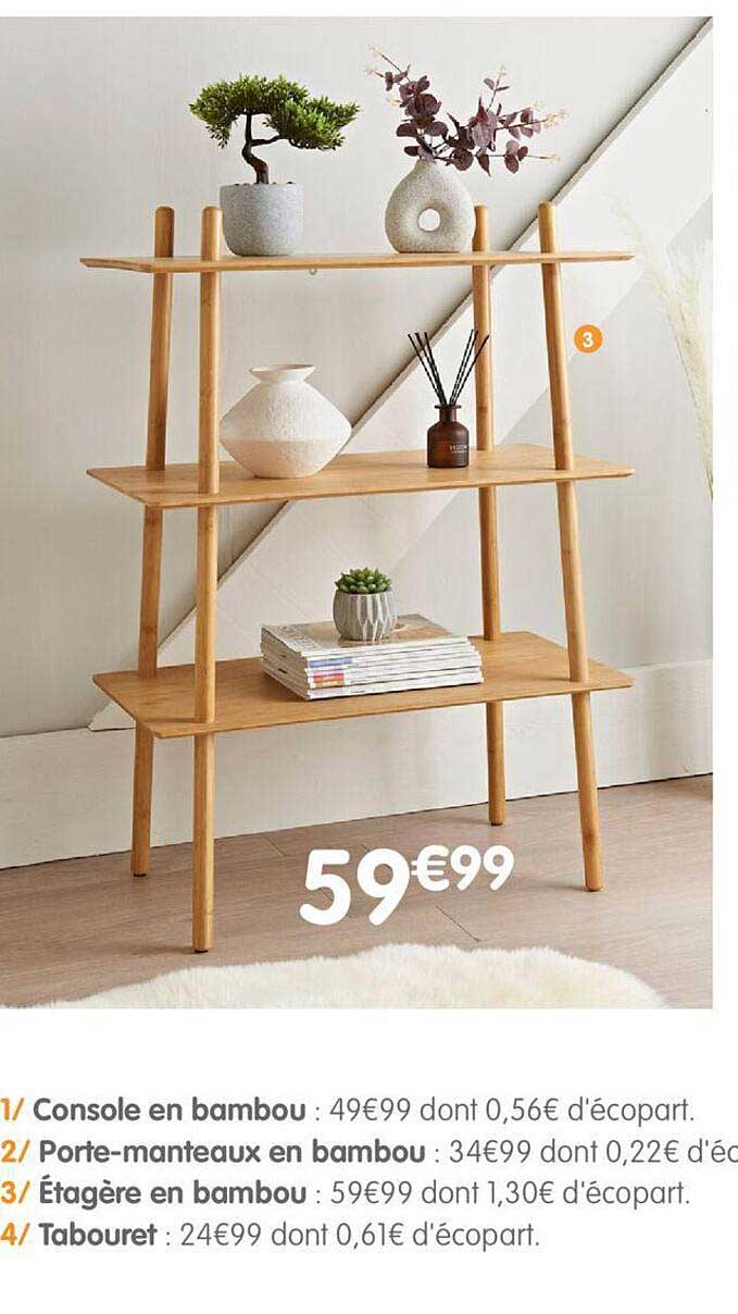 console en bambou, porte-manteaux en bambou, étagère en bambou, tabouret