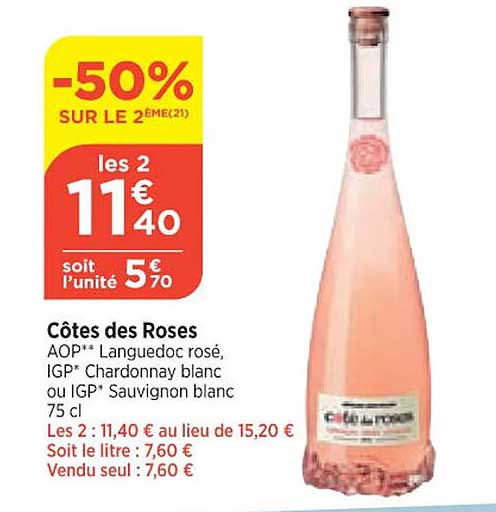 Côtes Des Roses Aop Languedoc Rosé, Igp Chardonnay Blanc Ou Igp Sauvignon Blanc