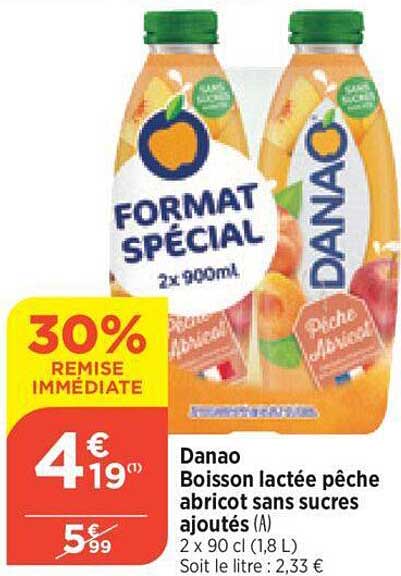 danao boisson lactée pêche abricot sans sucres ajoutés