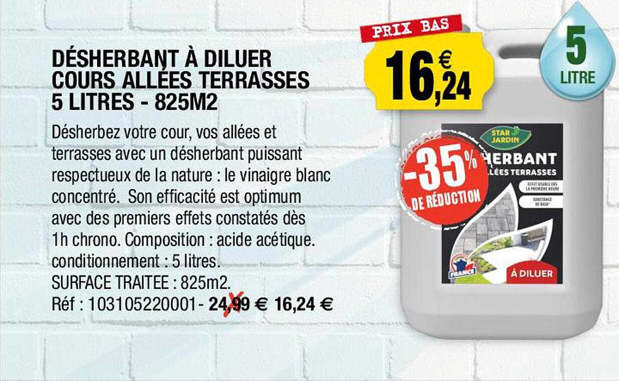 désherbant à diluer cours allées terrasses 5 litres - 825 m²