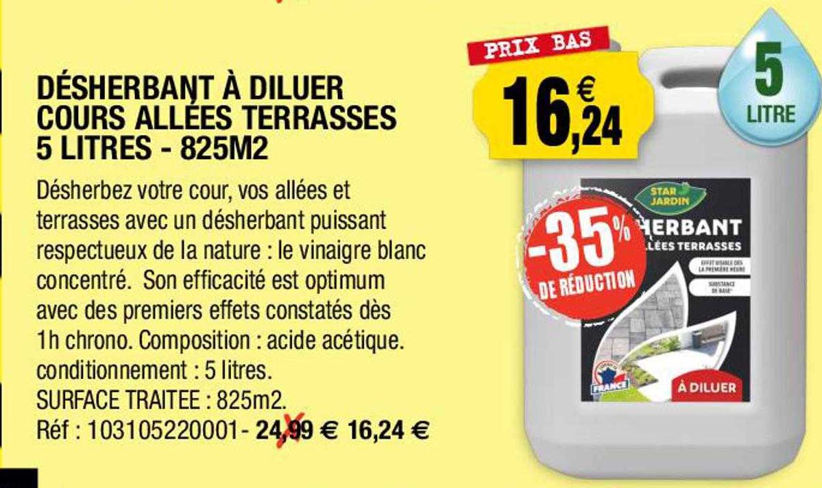 désherbant à diluer cours allées terrasses 5 litres - 825 m²