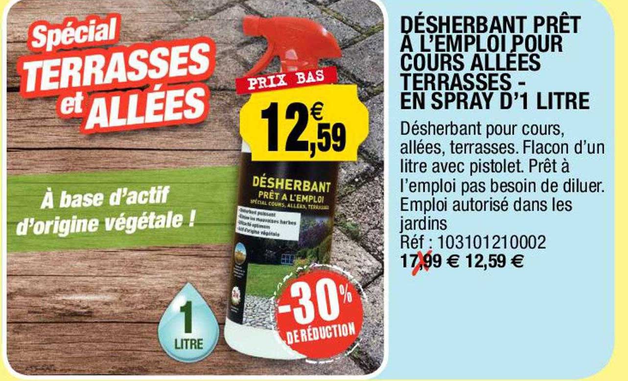 désherbant prêt à l'emploi pour cours allées terrasses - en spray d'1 litre