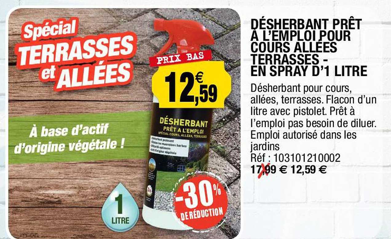 désherbant prêt à l'emploi pour cours allées terrasses