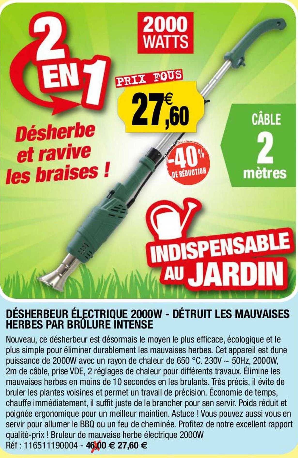désherbeur électrique 2000 w - détruit les mauvaises herbes par brûlure intense