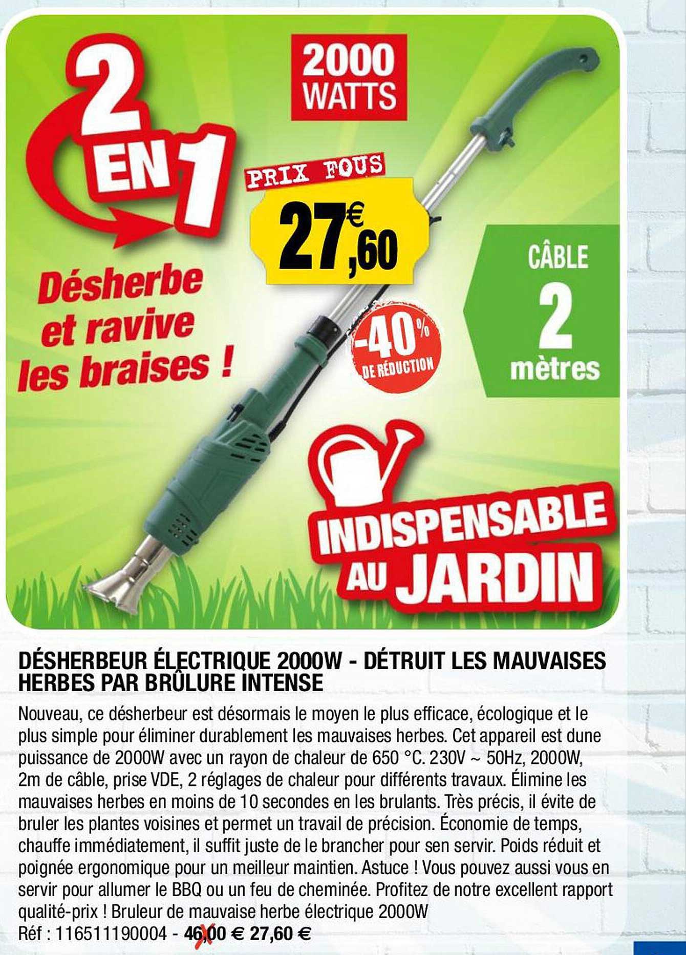 désherbeur électrique 2000w - détruit les mauvaises herbes par brûlure intense
