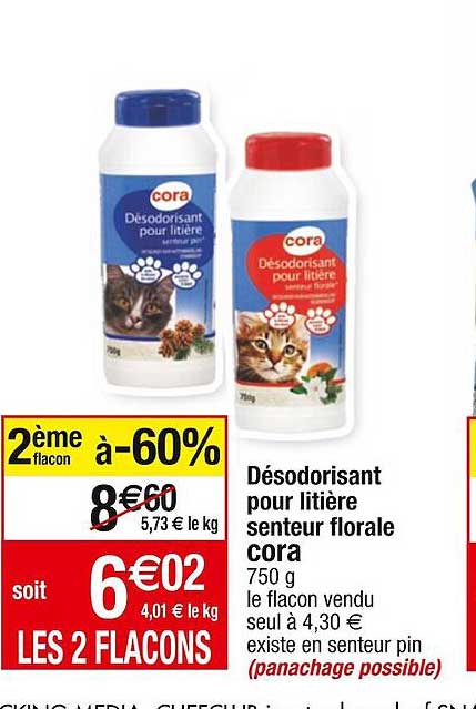 désodorisant pour litière senteur florale cora